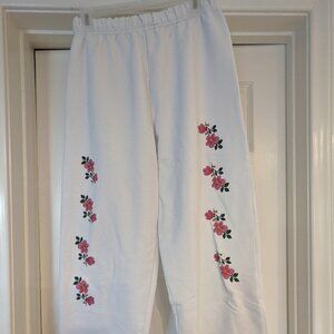 White/Pink Flower Graphic Sweats